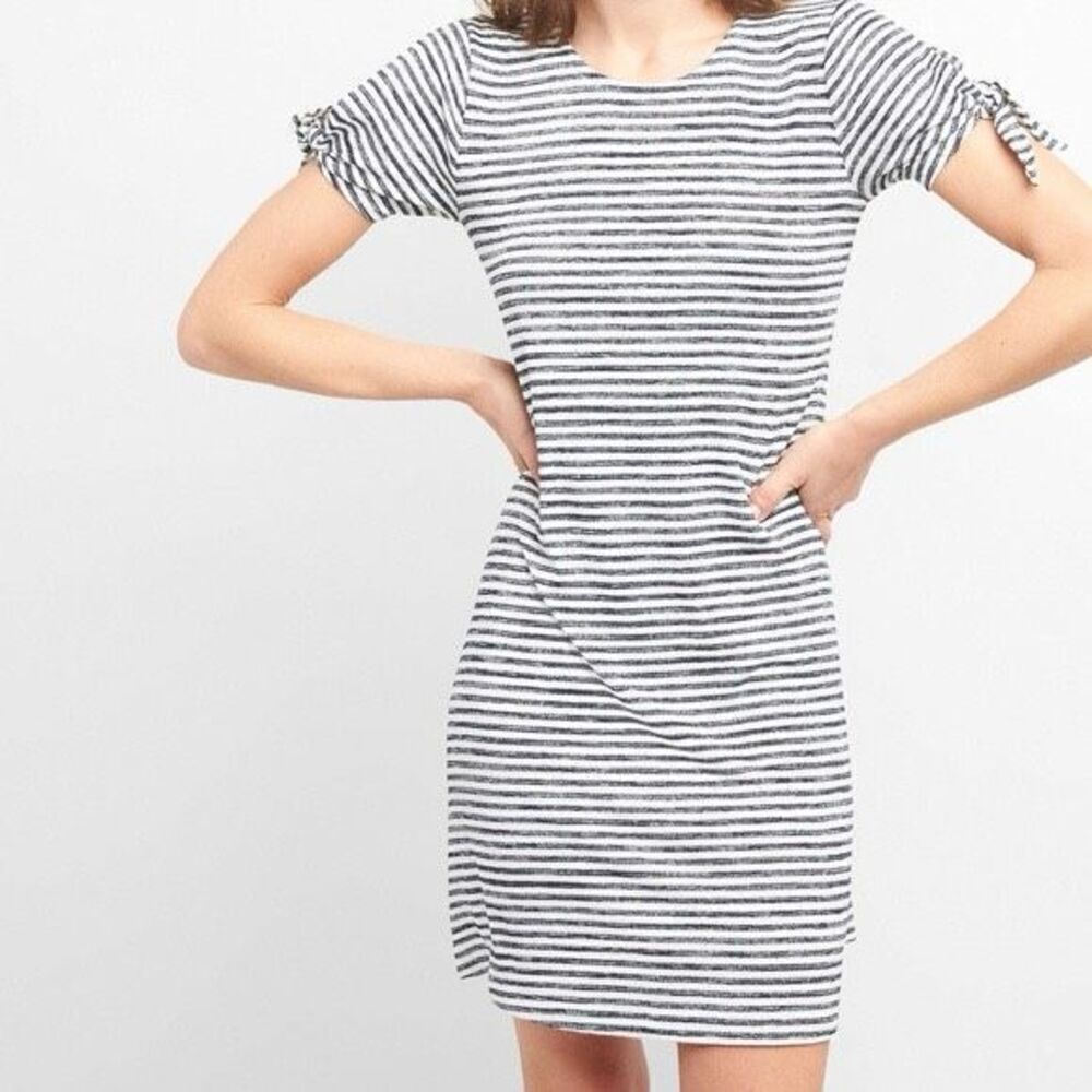 GAP Soft-Spun Blue White Tie Sleeve Dress Large